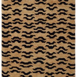 Modern Animal Tiger Stripe Warm Tan With Black Handmade Wool Rug “Sinuata” N12696