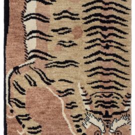 Warm Tan Striped Hand-Knotted Wool Animal Contemporary Carpet “Bengala” N12698
