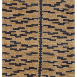 Modern Animal Geometric Sand With Charcoal Handmade Wool Rug “Rainstep” N12700