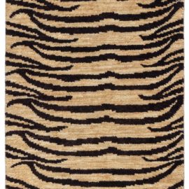 Modern Abstract Animal Tan With Brown Handmade Wool Rug “Savane” N12695