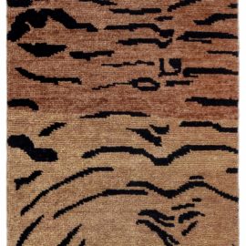 Modern Abstract Animal Warm Tan With Black Hand-Knotted Wool Rug “Tigris” N12701