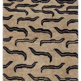 Modern Animal Geometric Warm Tan Handmade Wool Rug “Ebonrift” N12702