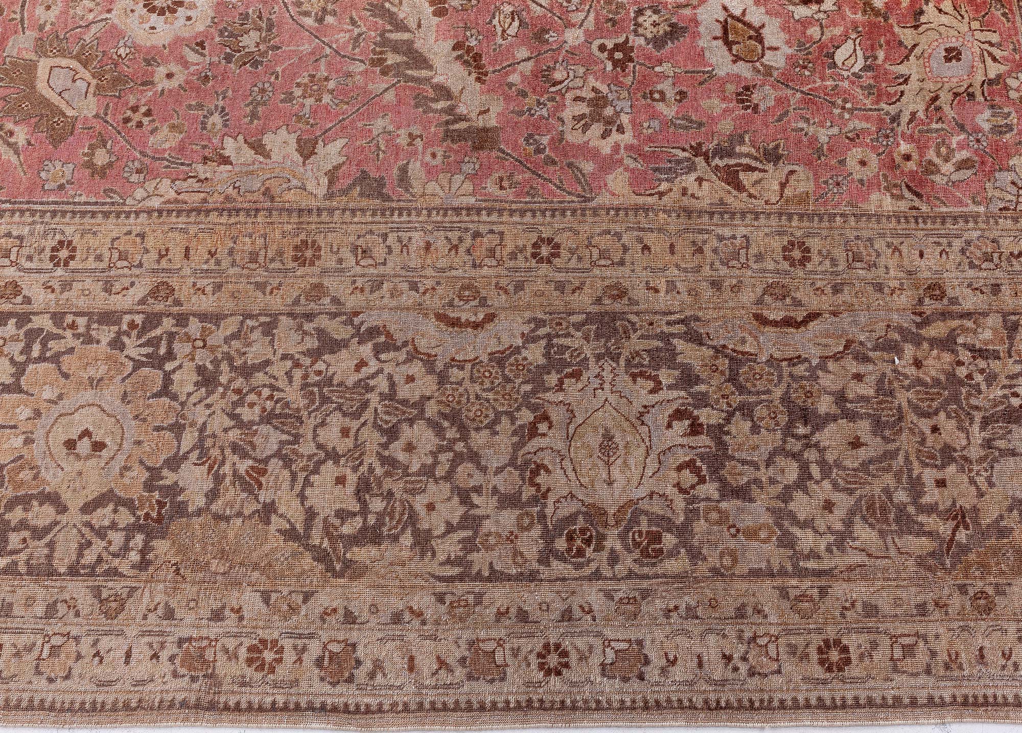 Antique Tabriz Persian Allover Floral Light Beige Hand-Knotted Wool Rug – Circa 1920 BB8412 Antique Tabriz Persian Allover Floral Light Beige Hand-Knotted Wool Rug – Circa 1920 BB8412