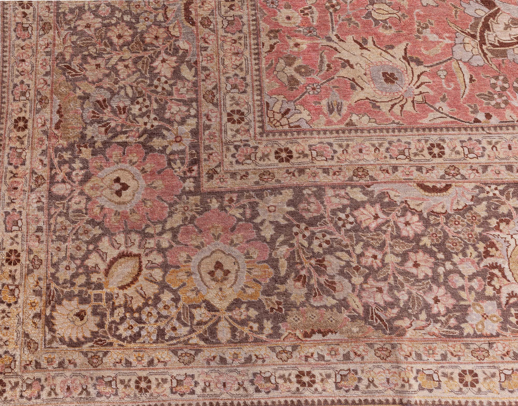 Antique Tabriz Persian Allover Floral Light Beige Hand-Knotted Wool Rug – Circa 1920 BB8412 Antique Tabriz Persian Allover Floral Light Beige Hand-Knotted Wool Rug – Circa 1920 BB8412