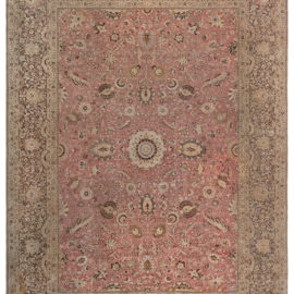 Antique Tabriz Persian Allover Floral Light Beige Hand-Knotted Wool Rug – Circa 1920 BB8412