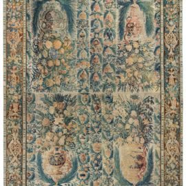 Antique Floral Allover Ivory Beige Hand-Knotted Wool Rug – Circa 1750 18Th Century Flemish Tapestry With Floral Urns And Verdant Ornamentation BB8418