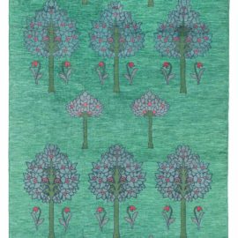 Irish Arts & Crafts Vintage Floral Forest Green Hand-Knotted Wool Rug By C.F.A. Voysey (Fragment) BB8435