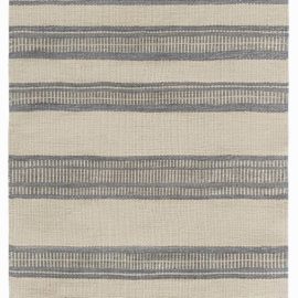 Dhurrie Modern Striped Light Beige With Blue Flatweave Wool Runner “Colonna” N12738