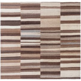 Vintage Striped Light Beige Hand-Knotted Wool Rug BB8420