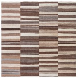 Vintage Striped Light Beige Hand-Knotted Wool Rug Persian BB8421