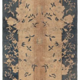 Chinese Vintage Floral Warm Tan With Teal Hand-Knotted Wool Runner (Size Adjusted) BB8503