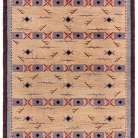 Mid-Century Swedish Tribal Warm Tan Hand-Knotted Wool Rug Pile BB8475