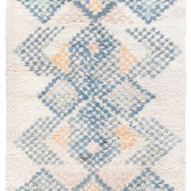 Vintage Scandinavian Geometric Cream Hand-Knotted Wool Rug Pile BB8500