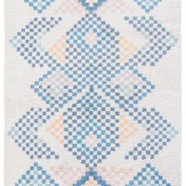 Mid-Century Scandinavian Geometric Soft White Hand-Knotted Wool Rug Pile BB8474