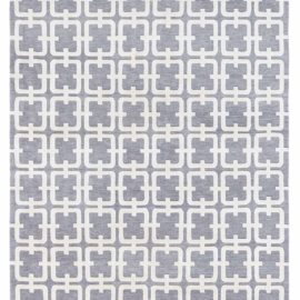 Modern Geometric Pattern Slate Gray And Ivory Handmade Wool & Silk Runner N12774