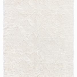 Contemporary Abstract Diamond Cream Hand-Knotted Goat Hair Rug “Ourain” N12775