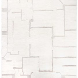 Contemporary Abstract Geometric Off White Hand-Knotted Wool Carpet “ivory Labyrinth” N12778