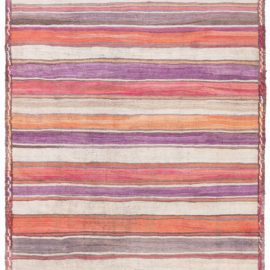 Vintage Striped Soft Beige Hand-Knotted Wool Rug Persian BB8532