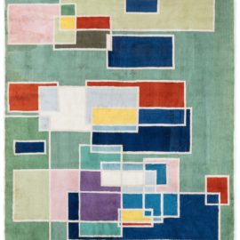 Vintage Art Deco Geometric Sage Hand-Knotted Wool Rug By Mario Radice BB8554