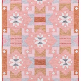Mid-Century Scandinavian Geometric Warm Tan Flatweave Wool Rug By Ingegerd Silow BB8537