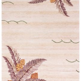 “Aurifern” Contemporary Art Deco Floral Soft Beige Hand-Knotted Wool Carpet N12781