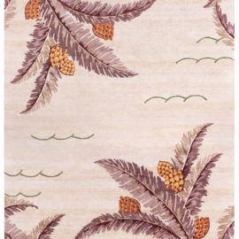 Modern Art Deco Floral Soft Beige Handmade Wool Rug “Golden Pinecones” N12780