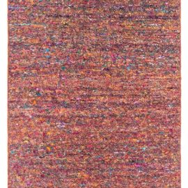 Brick Red Radiance: Abstract Contemporary Hand-Knotted Sari Silk Runner “Emberglow” N12783
