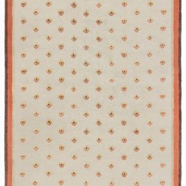 Mid-Century Scandinavian Floral Cream Beige Hand-Knotted Wool Carpet Finnish Pile BB8609