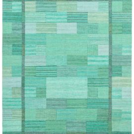 Vintage Scandinavian Geometric Mint Flatweave Wool Rug By Marianne Richter AB MMF BB8610