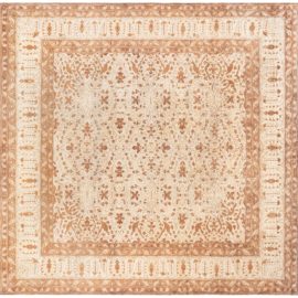 Amritsar Indian Antique Floral Allover Soft Beige Hand-Knotted Wool Rug – Circa 1920 BB8636