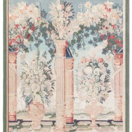French Vintage Floral Soft Beige Hand-Knotted Wool Carpet BB8624