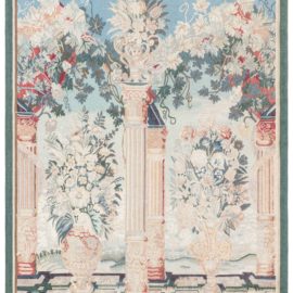 Vintage French Floral Ivory Hand-Knotted Wool Rug BB8623