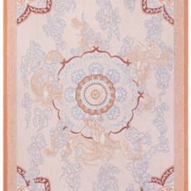 Aubusson-Inspired Traditional Soft Beige Flatweave Wool Rug “Chinese Dragon” N12790