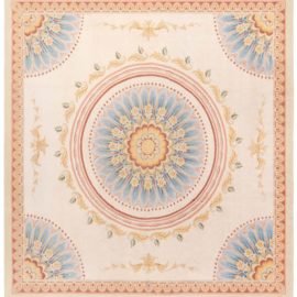Traditional-Style Aubusson Medallion Cream Flatweave Wool Rug “Primavera” N12792