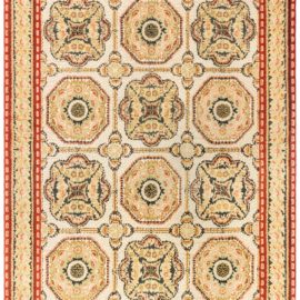 Bessarabian Modern Octagonal Medallion Cream Flatweave Wool Rug “Helios” N12786