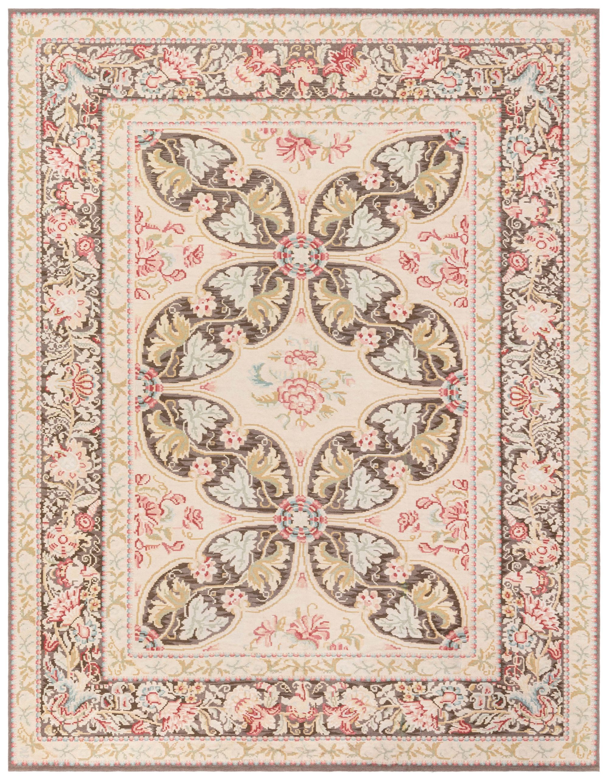Bebel Collection Rug Flatweave-Inspired Traditional Floral Cream Handmade Wool Rug