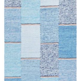 Modern Flatweave Geometric Light Blue Hand-Knotted Runner “Firmament” N12800