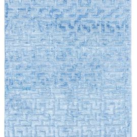 Contemporary Geometric Maze Light Blue Hand-Knotted Silk Runner “Keyline” N12804