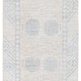 Traditional-Style Geometric Greek Key Light Gray Handmade Wool Runner “Obolos” N12797