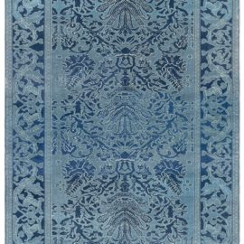 “Cerulean Palmette” Modern Spanish-Inspired Damask Light Blue Hand-Knotted Wool Rug N12803