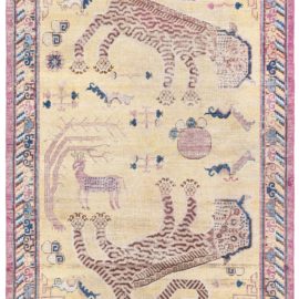 Vintage Samarkand Abstract Pale Sand Hand-Knotted Wool Rug Animal Pattern BB8632