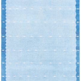 Vintage Indian Dhurrie Abstract Light Blue With Blue Flatweave Cotton Rug BB8653