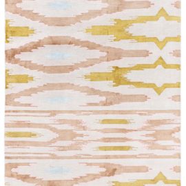 Modern Geometric Ikat-Inspired Vertical Drip Light Beige Hand-Knotted Silk Runner “Spirefall” N12814