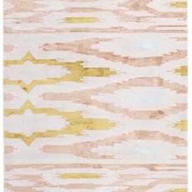 Abstract Ikat Design Contemporary Runner In Light Beige Hand-Knotted Wool & Silk “Ikatine” N12815