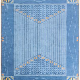 Modern Art Nouveau Geometric Oversized Hand-Knotted Wool Rug In Light Blue “Cadenza” N12821