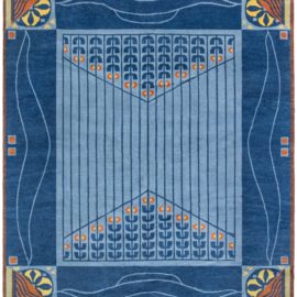 Modern Art Nouveau Geometric Light Blue With Slate Handmade Wool Rug “Rivage” N12824