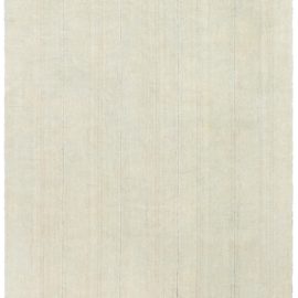 Modern Flatweave Solid Cream Beige Hand-Knotted Wool Rug “Bareline” N12809
