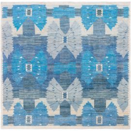 Contemporary Geometric Fan Motif Light Gray Hand-Knotted Wool Carpet “Borealis” N12807