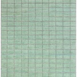 Modern Flatweave Geometric Mint Hand-Knotted Wool Oversized Rug “Riziere” N12806