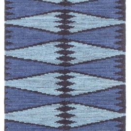 Serene Scandinavian Abstract Flatweave Runner In Light Blue And Navy “Nordic Diamond” N12813